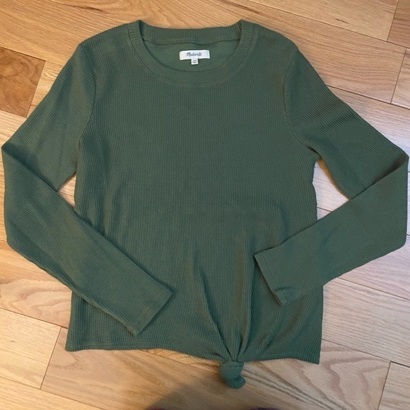 NWOT Madewell Knot Front Ribbed Long Sleeve Top in green - Picture 4 of 7